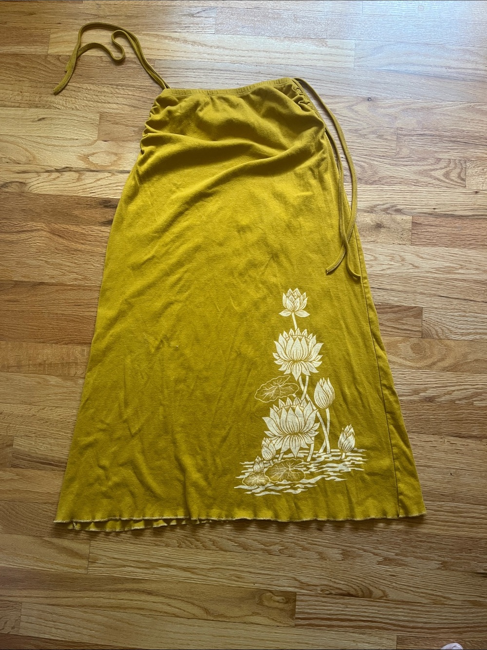 Yellow Floral Halter Maxi Skirt with Lotus Print